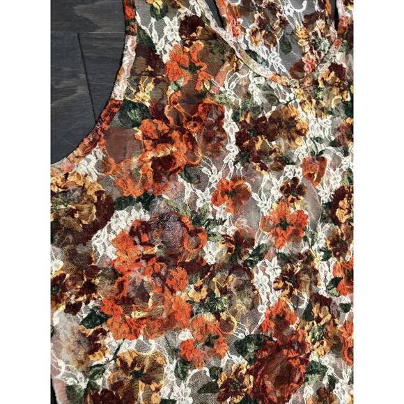 Caren Sport Womens Size 4X Sleeveless Tank Top Orange Floral Lace Boho‎ Feminine - Picture 2 of 6